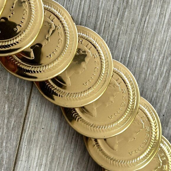 Stretch Belt Gold Coins Metal Discs Disco Textured Statement Waist Gypsy Boho - Picture 2 of 5